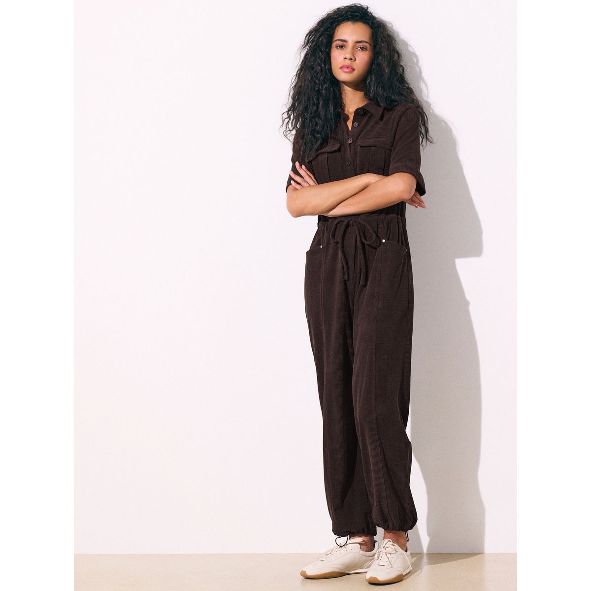 Combi-pantalon militaire en velours côtelé marron, NEXT