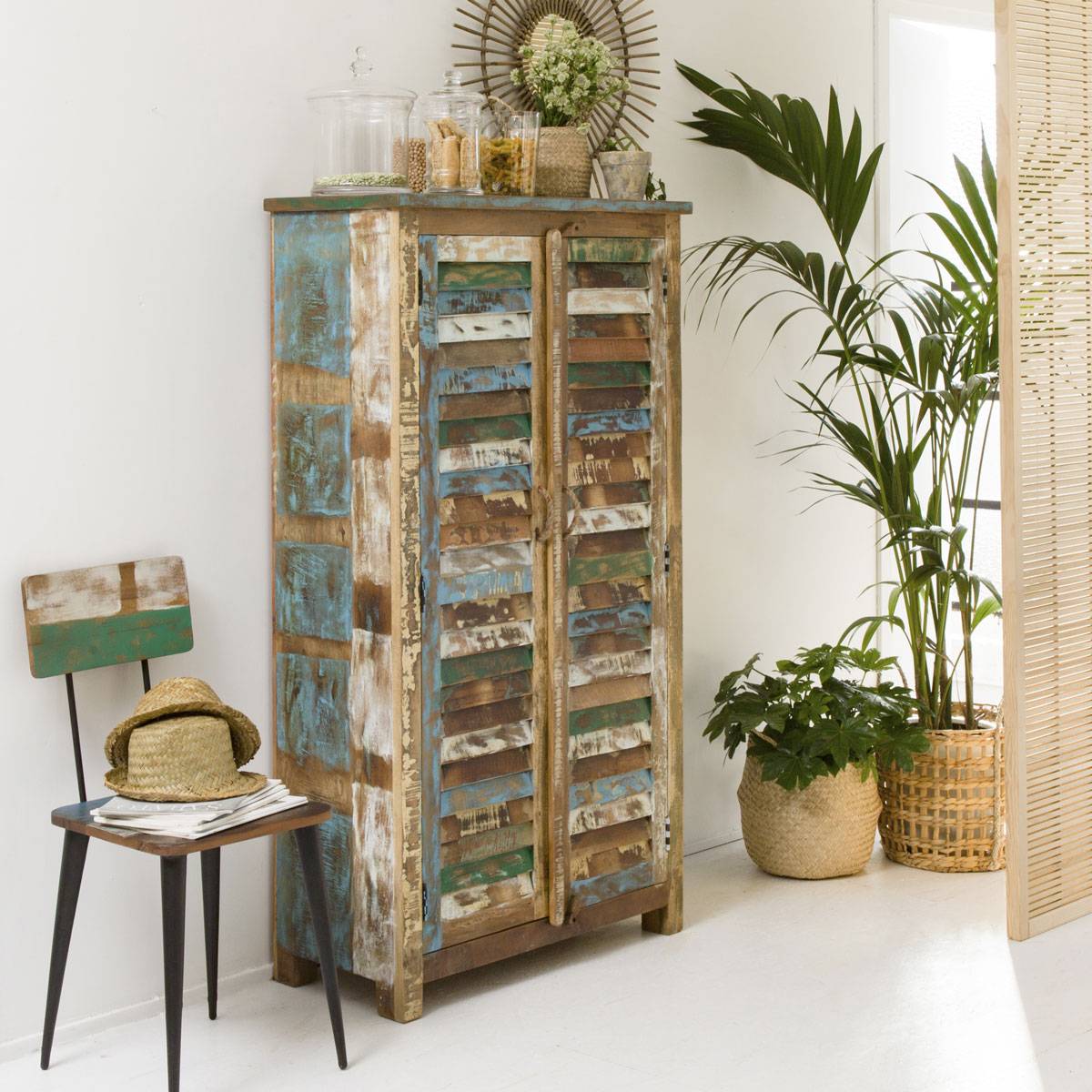 Armoire en bois massif rectangle ETHNIK multicolore, MADE IN MEUBLES 