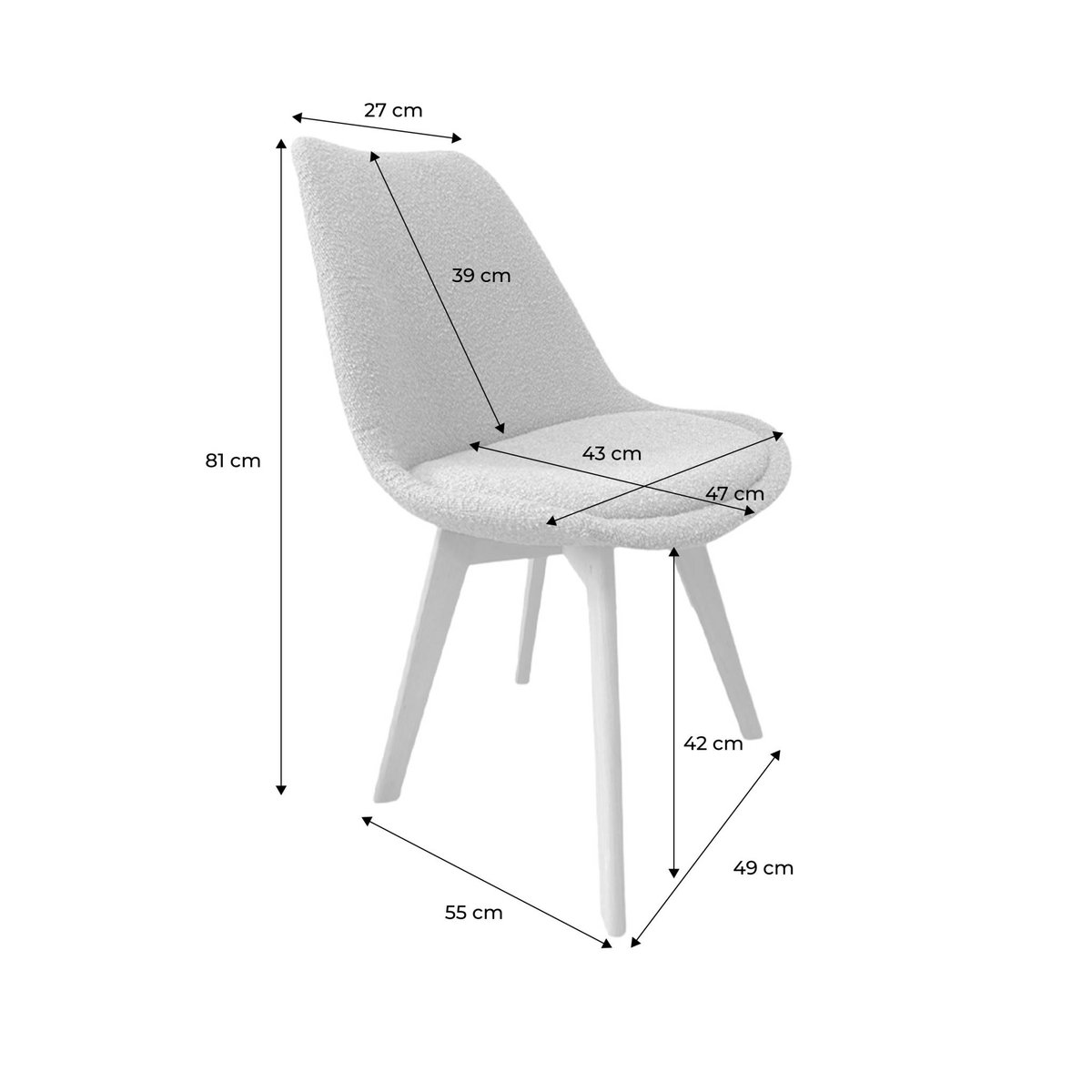 Chaise scandinave bois de hêtre et bouclette texturée (lot de 4) NILS blanc, SWEEEK