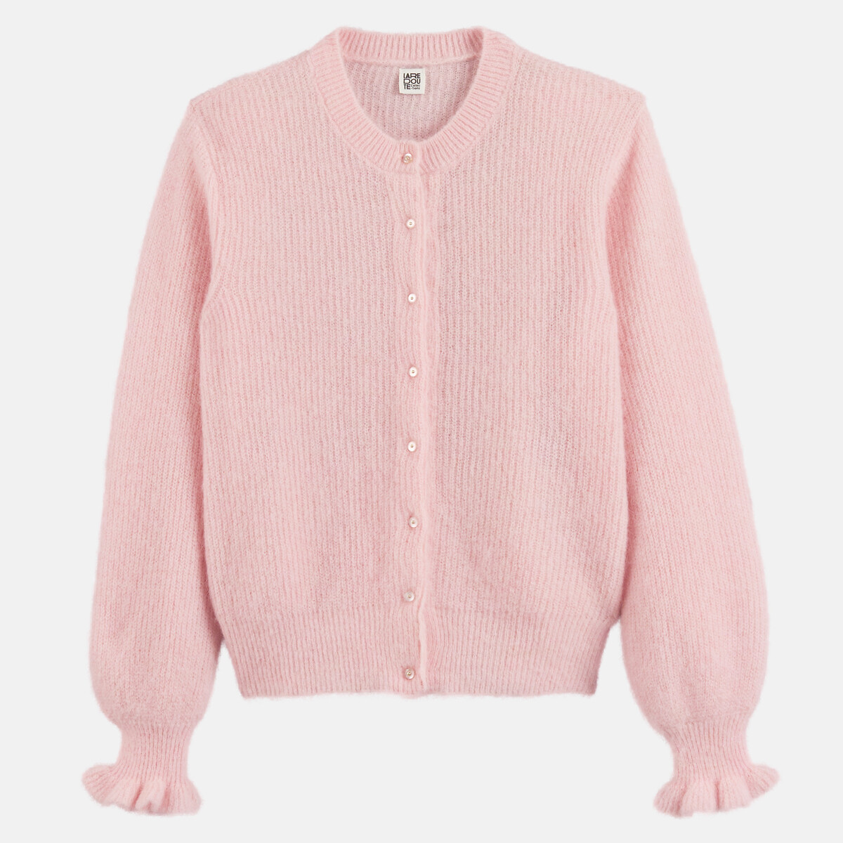 Cárdigan con botones, mezcla de alpaca y lana rosa claro, LA REDOUTE COLLECTIONS