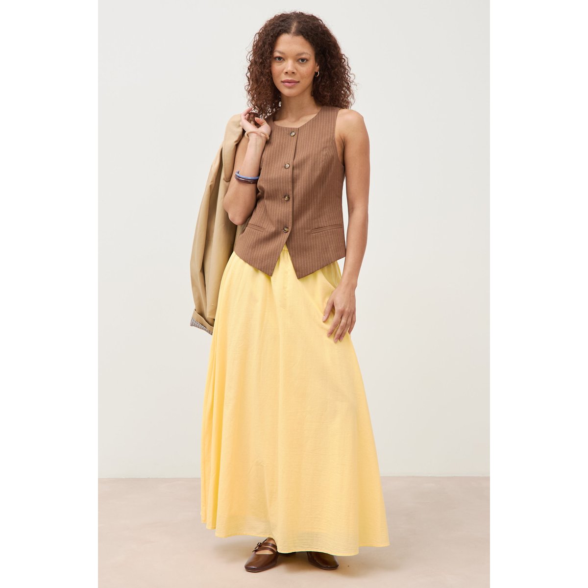 Gilet sans manches col rond doublé marron, BONOBO