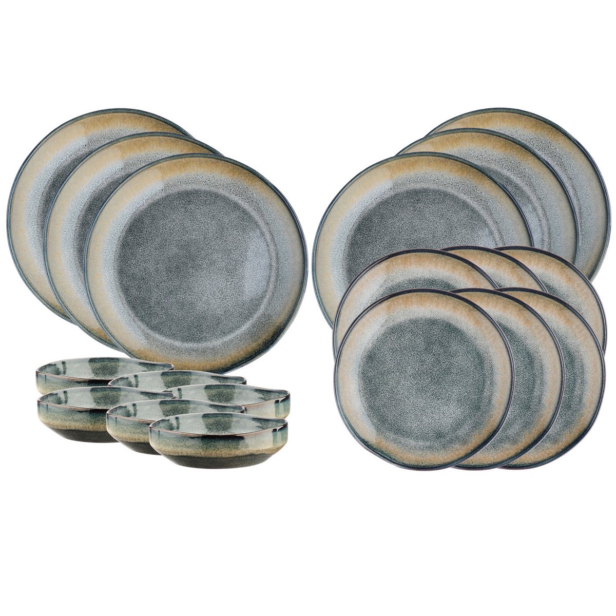 Lot de 18 set les essentiels en grès, GENESIS dégradé bleu gris kaki, BJORN