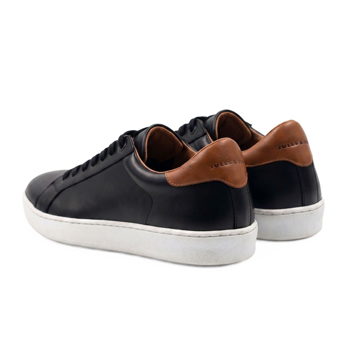 Tennis lacet homme cuir noir/blanc, JULES & JENN