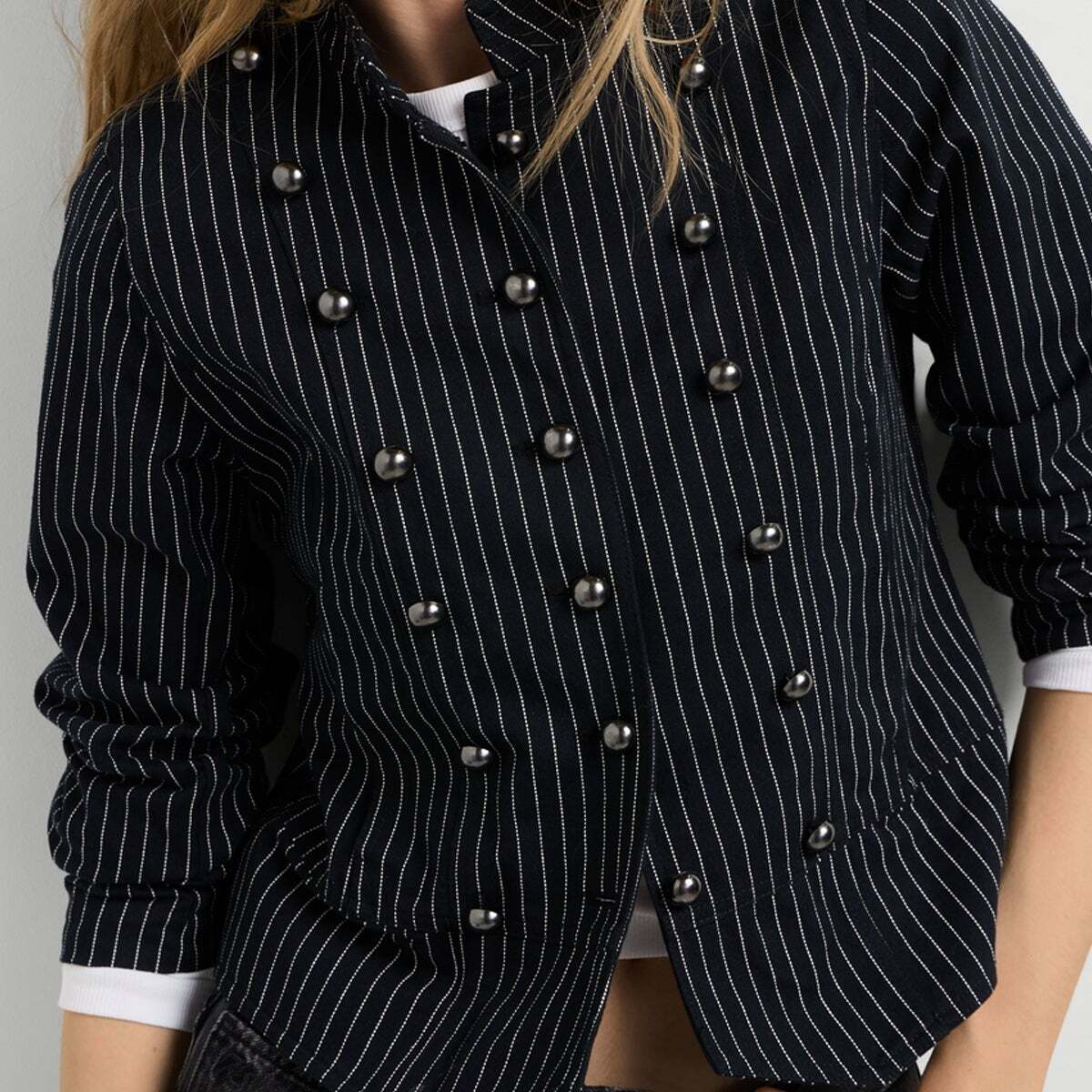 Veste À Col Mao À Rayures noir, PEPE JEANS