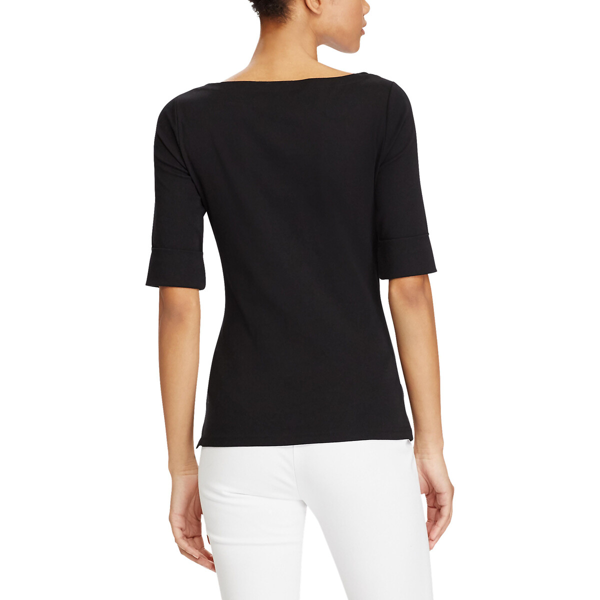 Tee shirt col bateau à manches courtes noir, LAUREN RALPH LAUREN