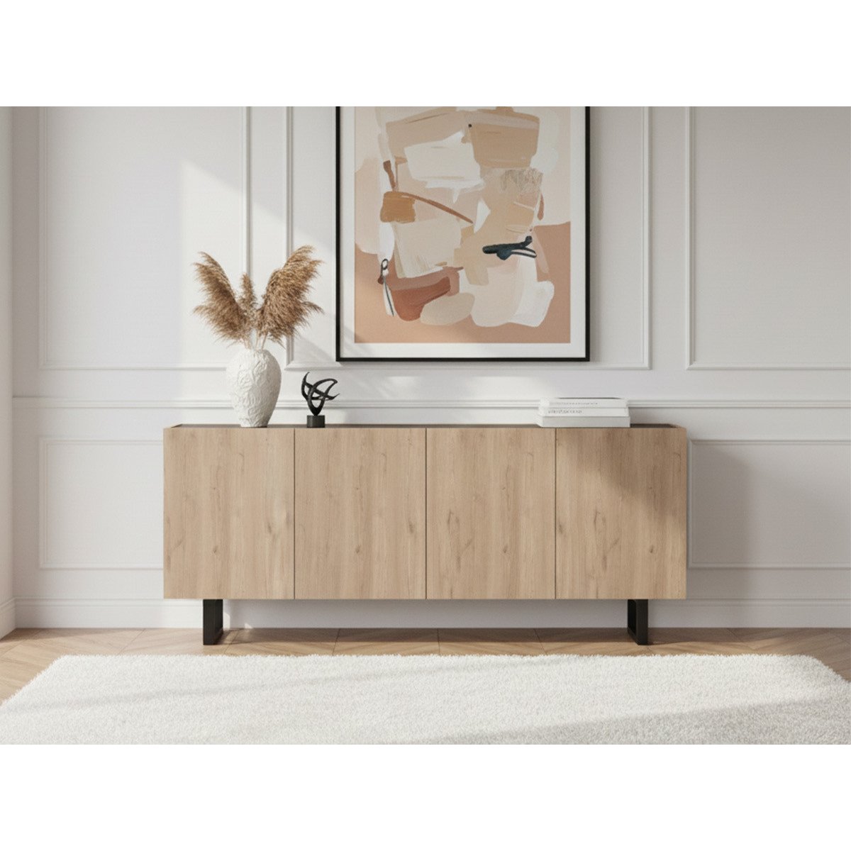 Buffet bas en panneaux de particules 4 portes 180 cm, OPERA marron clair, BOBOCHIC