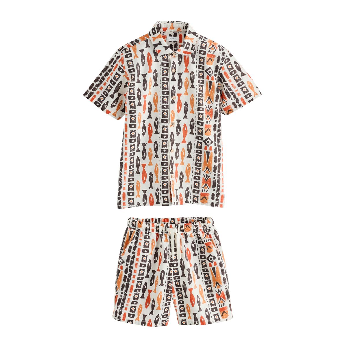 Chemise et short à imprimé intégral imprimé intégral écru à poissons, NEXT