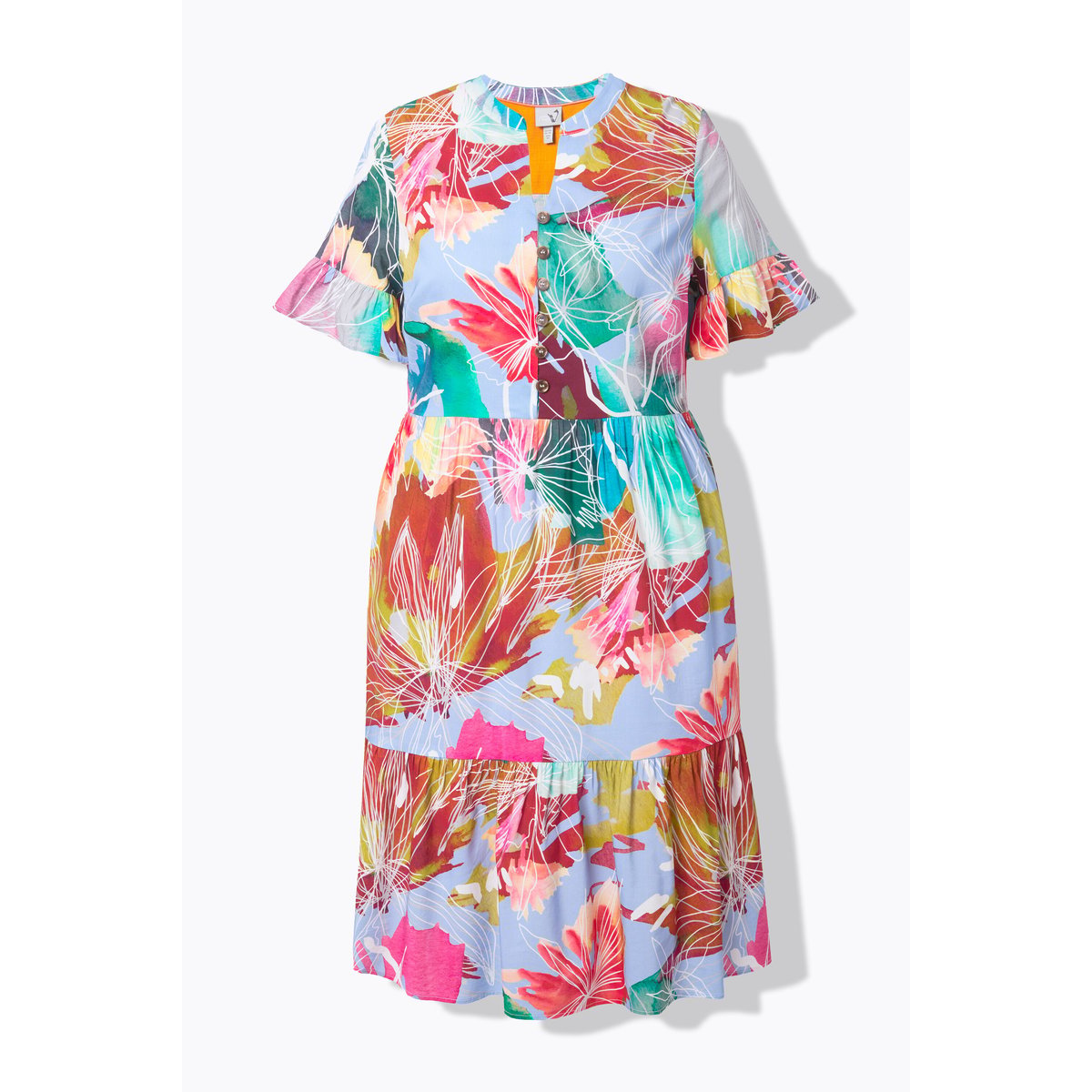 Robe-tunique à volants.Ccol montant bleu ciel, ULLA POPKEN