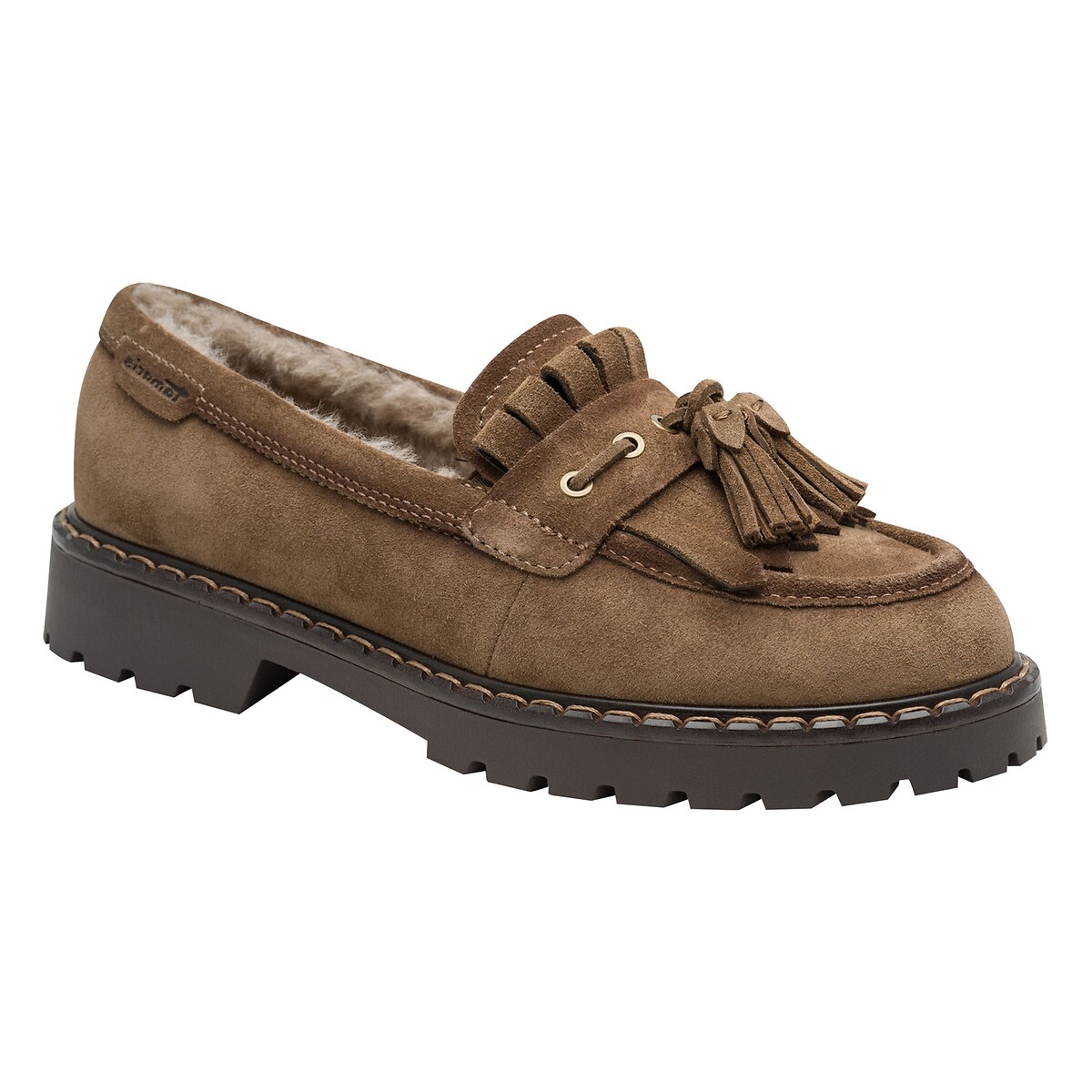 Mocassins à franges, en cuir suédé camel, TAMARIS