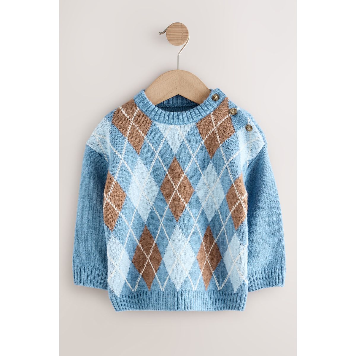 Pull ras du cou en maille de coton argyle bleu, NEXT