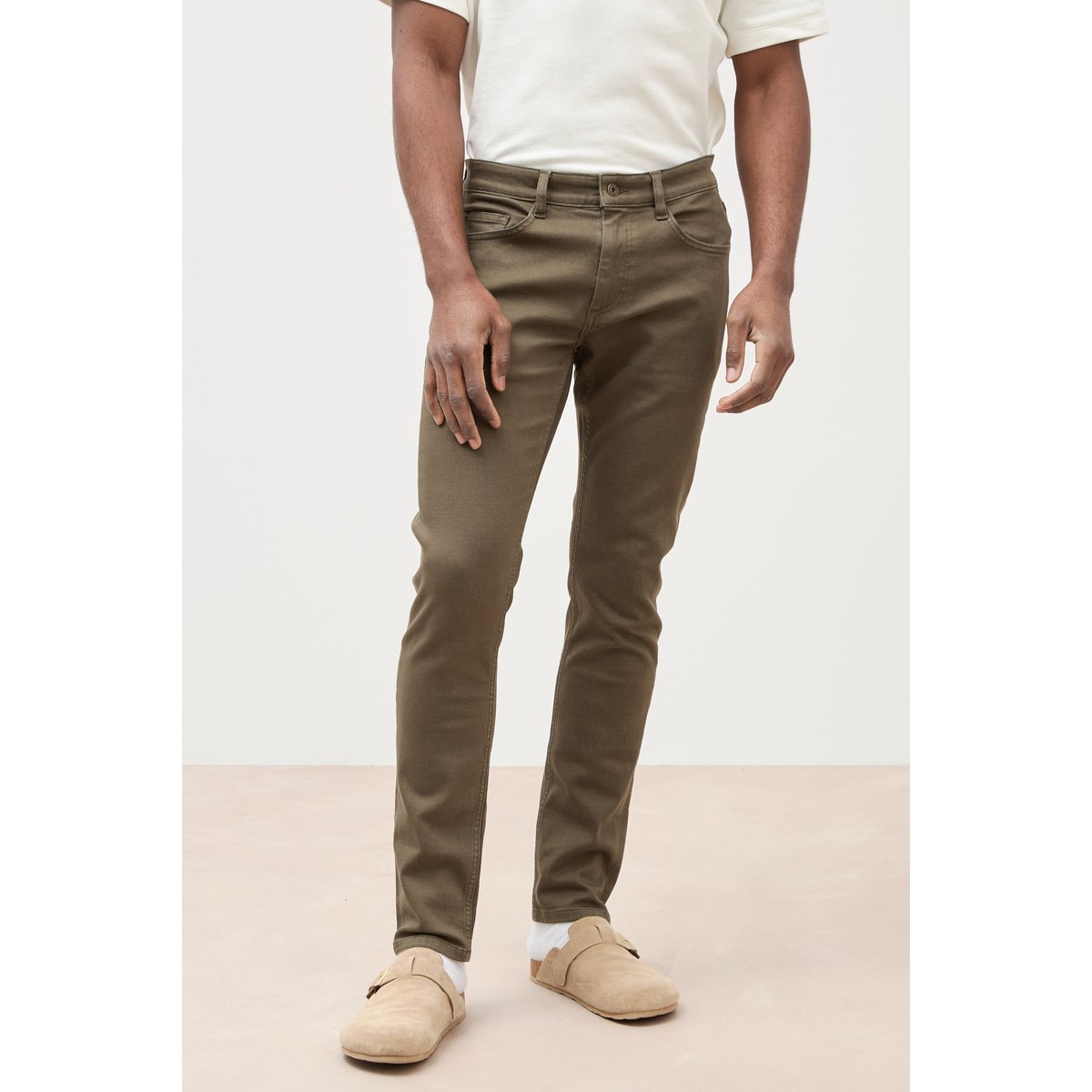 Jeans slim 5 poches vert kaki, BONOBO
