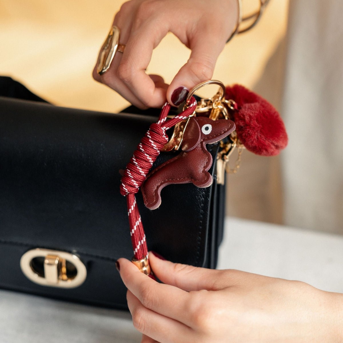 Bijoux de sac teckel et cœur bordeaux bordeaux, BALABOOSTE