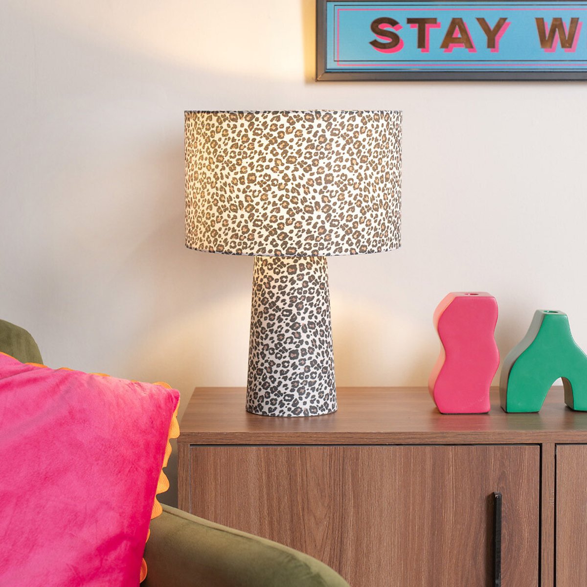 Beatrice Leopard Print Full Fabric Table Lamp natural, SO'HOME