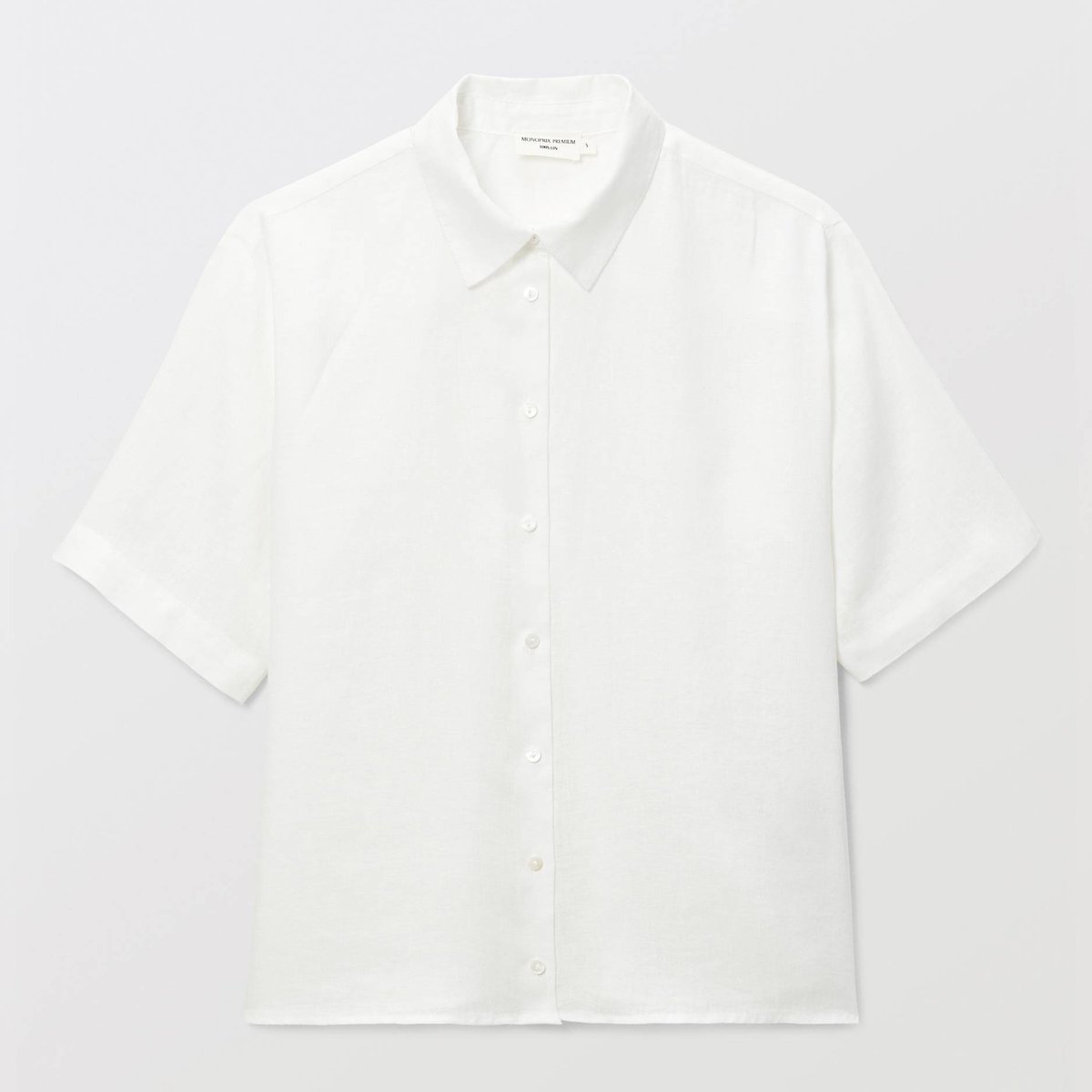 Chemise manches courtes unie en lin blanc, MONOPRIX