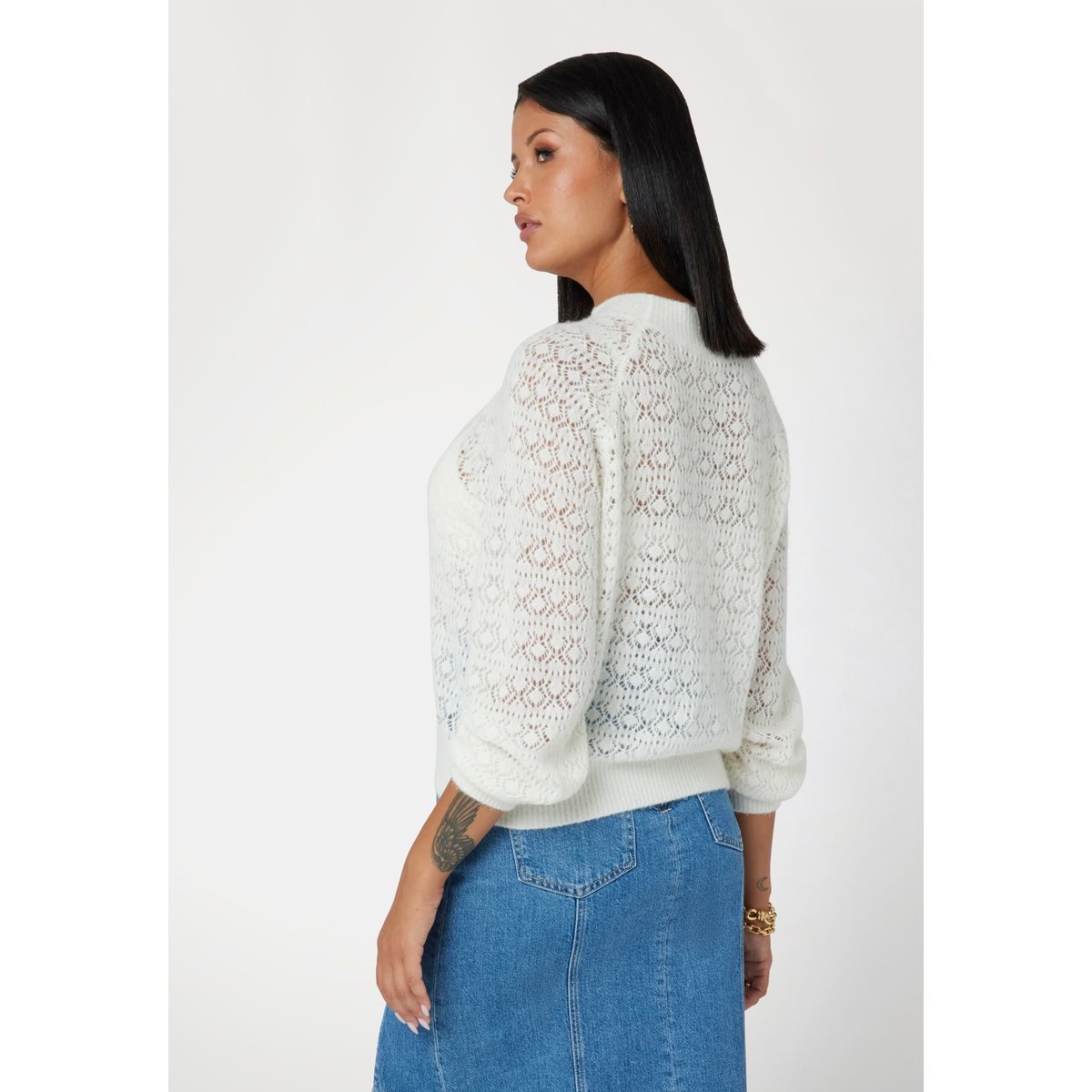 Pull Ajouré Laine Mélangée blanc, GUESS