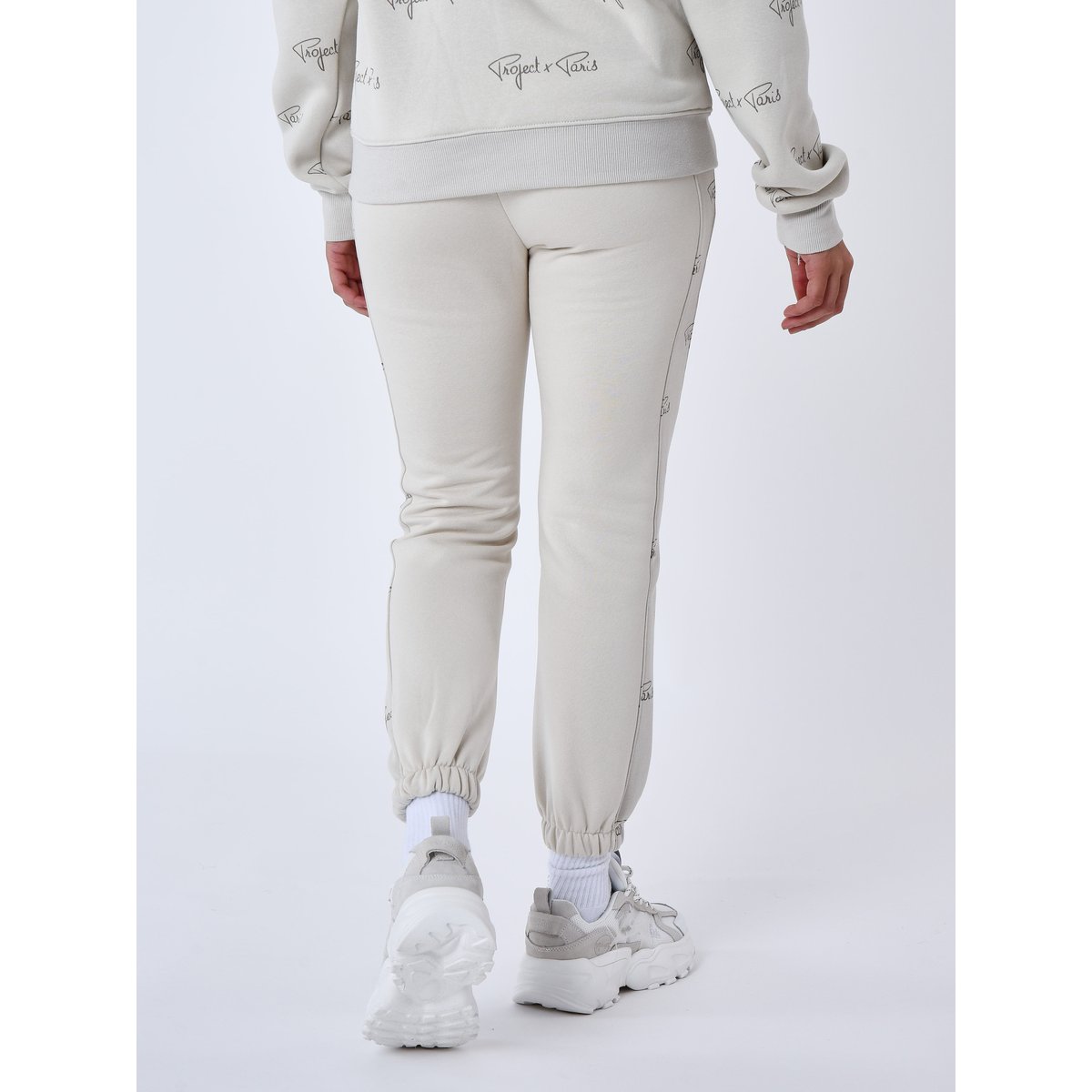 Bas de jogging à bandes all over signature greige, PROJECT X