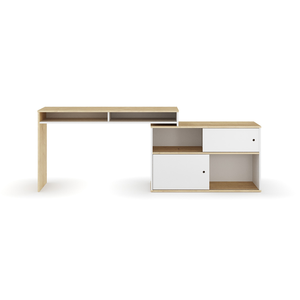 Bureau modulable avec rangement MOON blanc et bois, AKITEN RETAIL