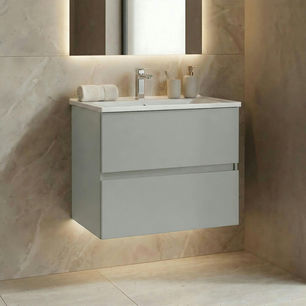 Meuble vasque suspendu 2 tiroirs 71 cm OCEA cachemire, PIER IMPORT
