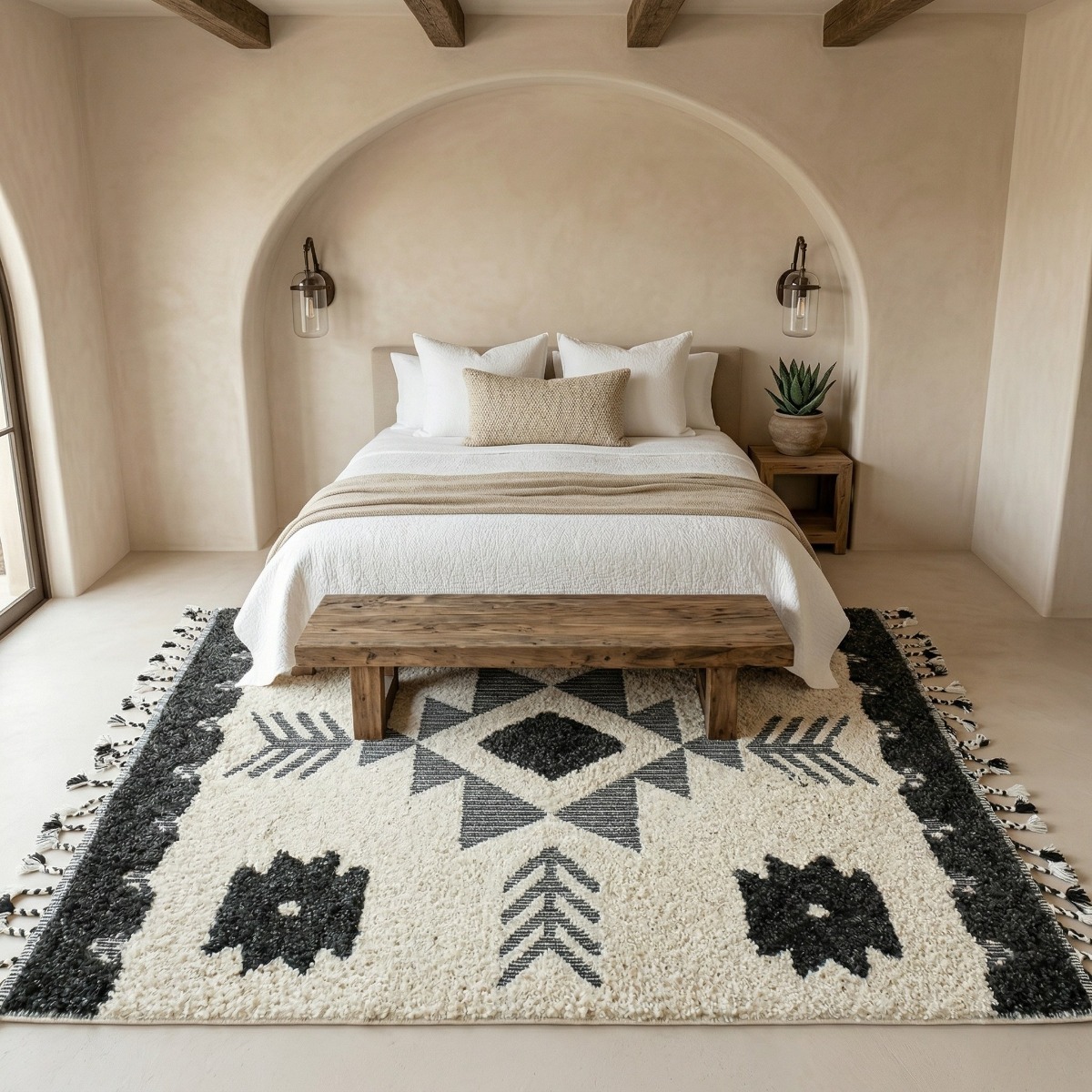 Tapis style berbère à reliefs lignes BERBÈRE TRIBAL LIGNES crème et gris foncé, THE DECO FACTORY