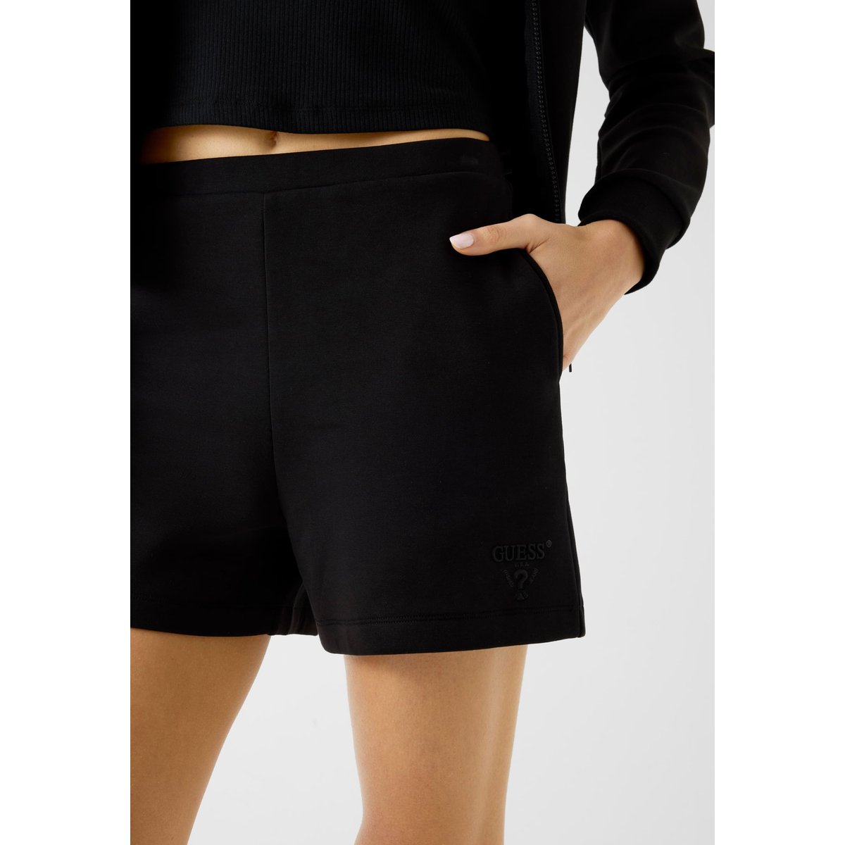 Shorts En Mélange De Coton noir, GUESS