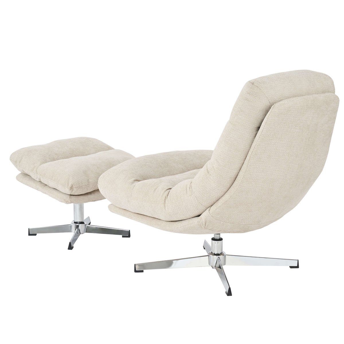 Fauteuil rotatif + repose-pieds tissu THEMIS blanc, BAÏTA