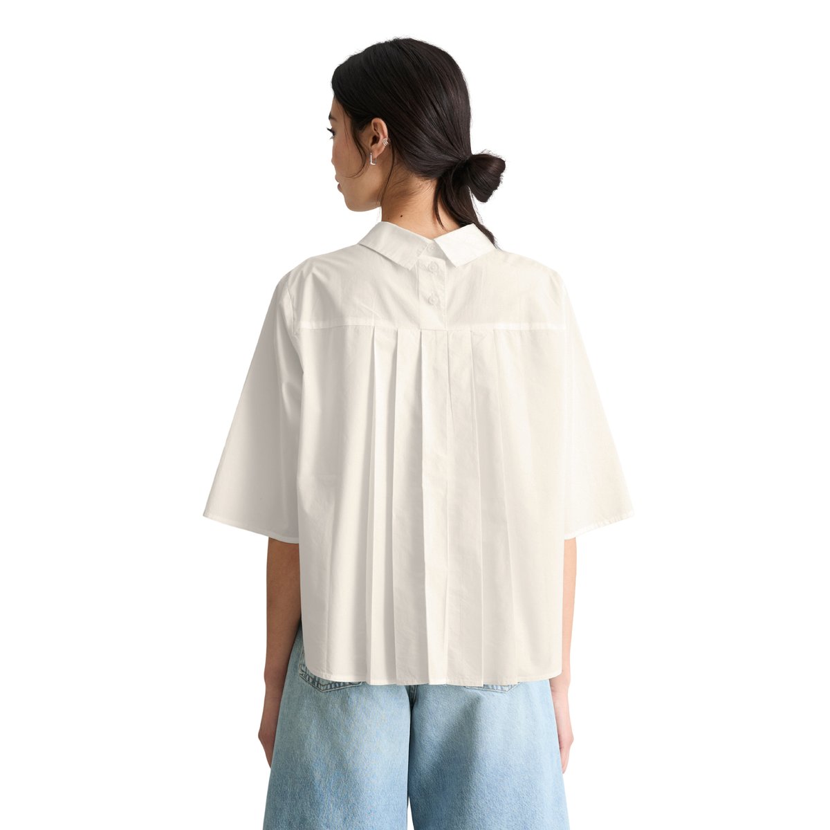 Blouse popeline à manches courtes regular avec détail de plis dans le dos blanc, MARC O’POLO DENIM