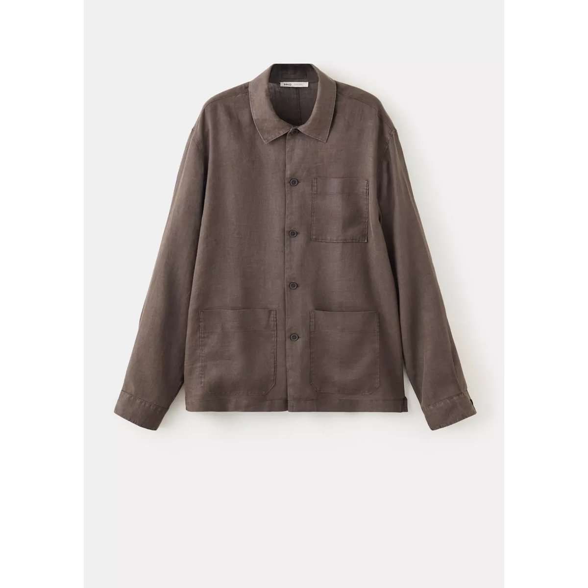 Chemise regular fit 100 % lin avec poches marron, MANGO MAN