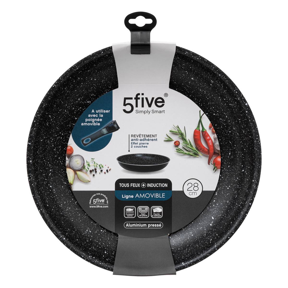 Poêle en aluminium pressé AMOVIBLE noir, 5FIVE SIMPLY SMART
