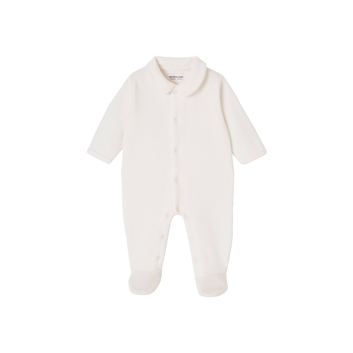 Lot de 2 pyjamas mixtes en velours ouverture naissance beige, VERTBAUDET