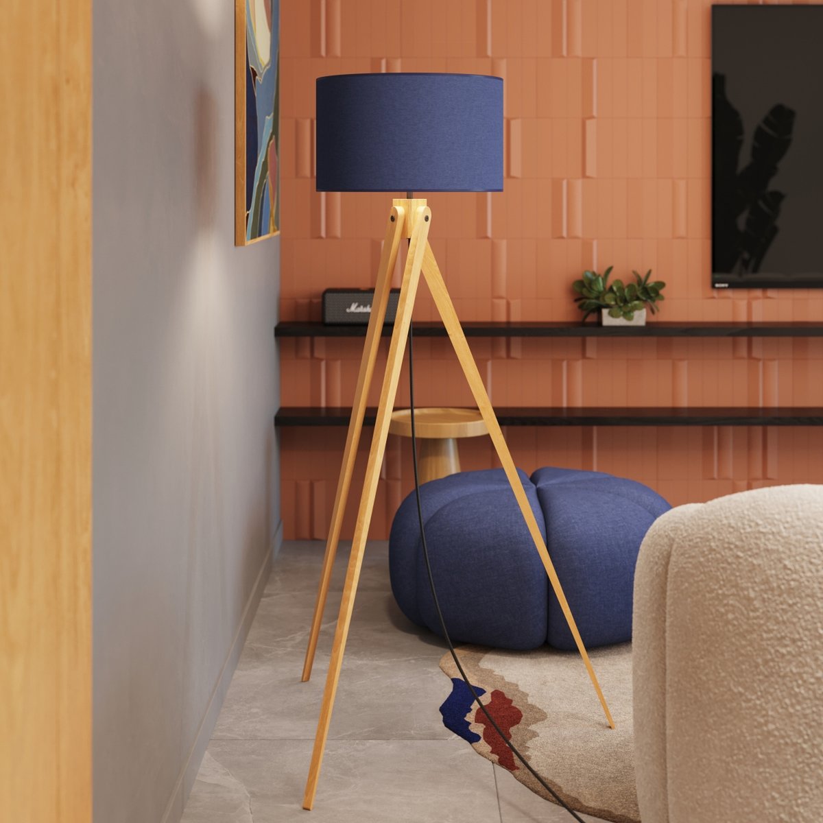 Lampadaire Tissu Bleu E27 1 Natt bleu, EDEN
