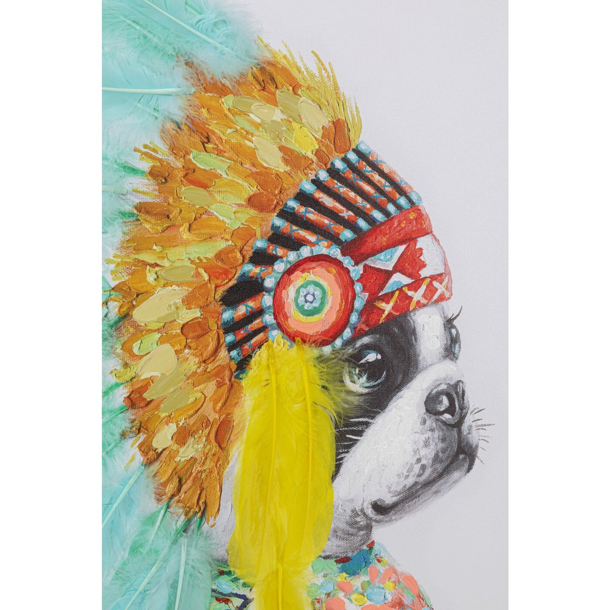 Tableau bouledogue coiffe indienne 80x80cm multicolore, KARE DESIGN