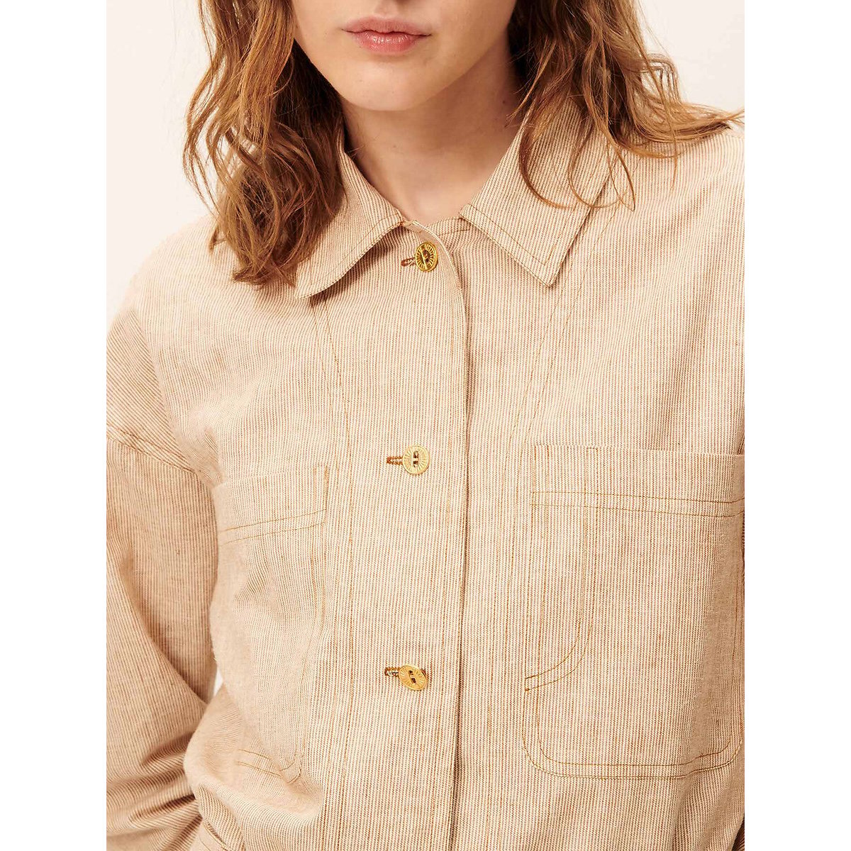 Chemise coupe courte, à fines rayures, à manches longues, NOTTERI beige, SESSUN