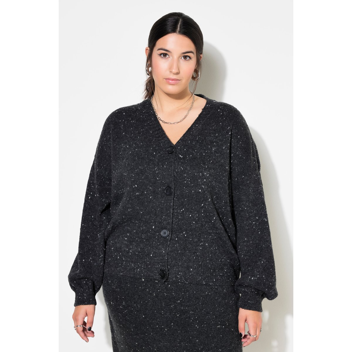Cardigan oversize. Effet poivre et sel chiné anthracite, STUDIO UNTOLD