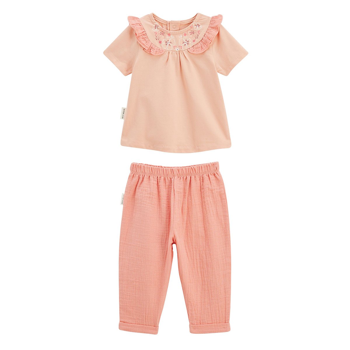 Ensemble enfant t-shirt et pantalon en gaze de coton Santa Giulia corail, PETIT BEGUIN