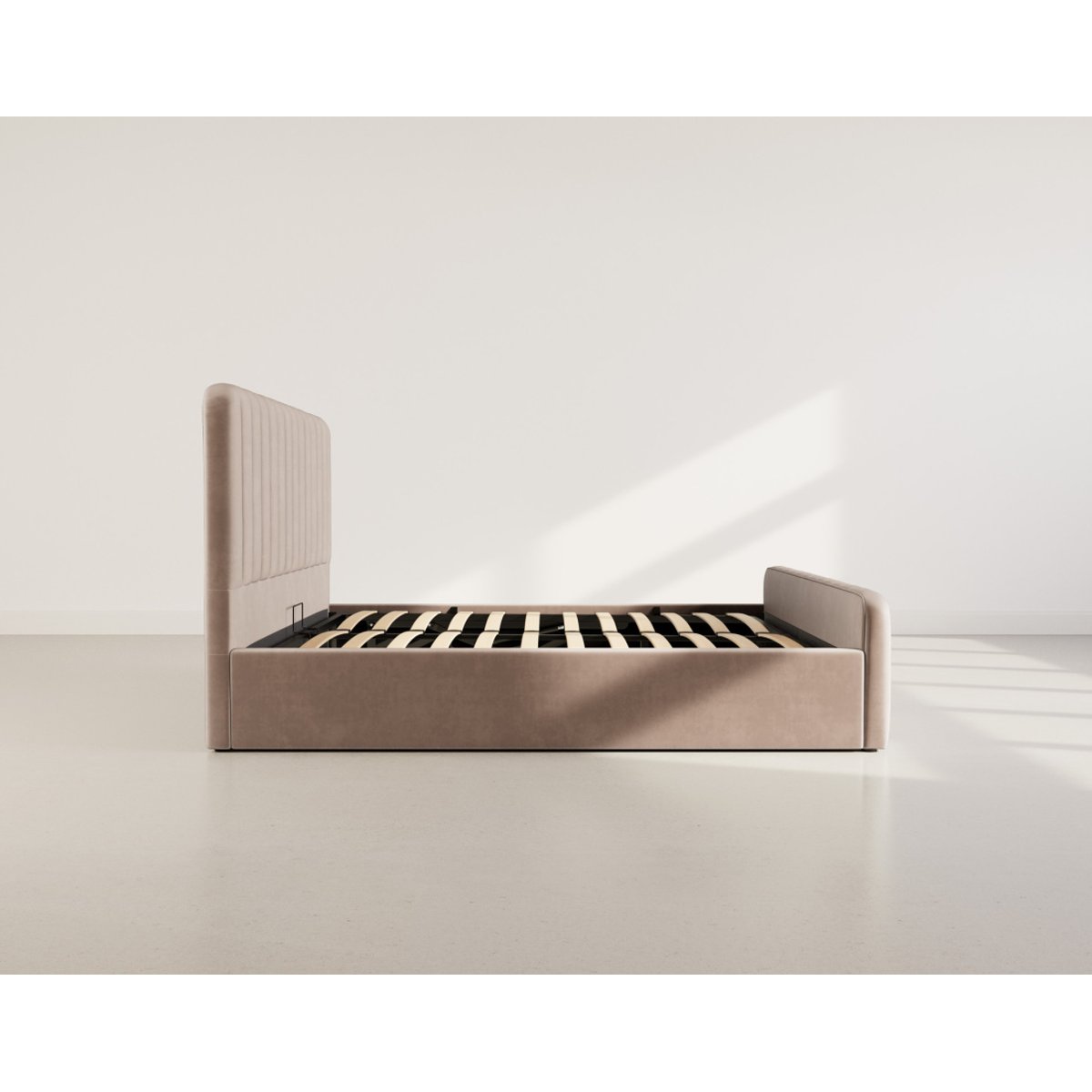 Lit coffre 160x200 cm en velours, ALICE taupe, BEST MOBILIER