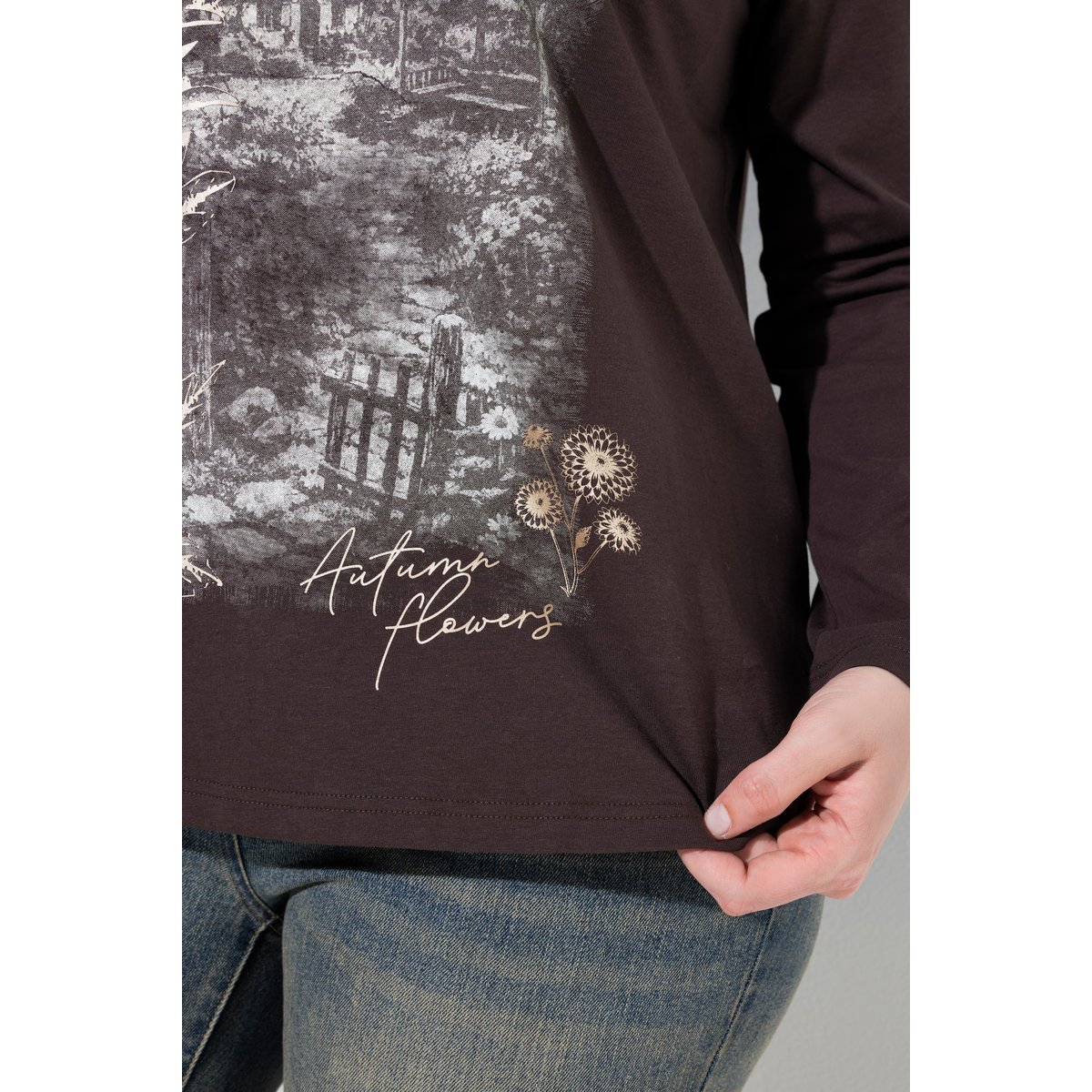 T-shirt motif jardin, coupe Classic Fit acajou, ULLA POPKEN