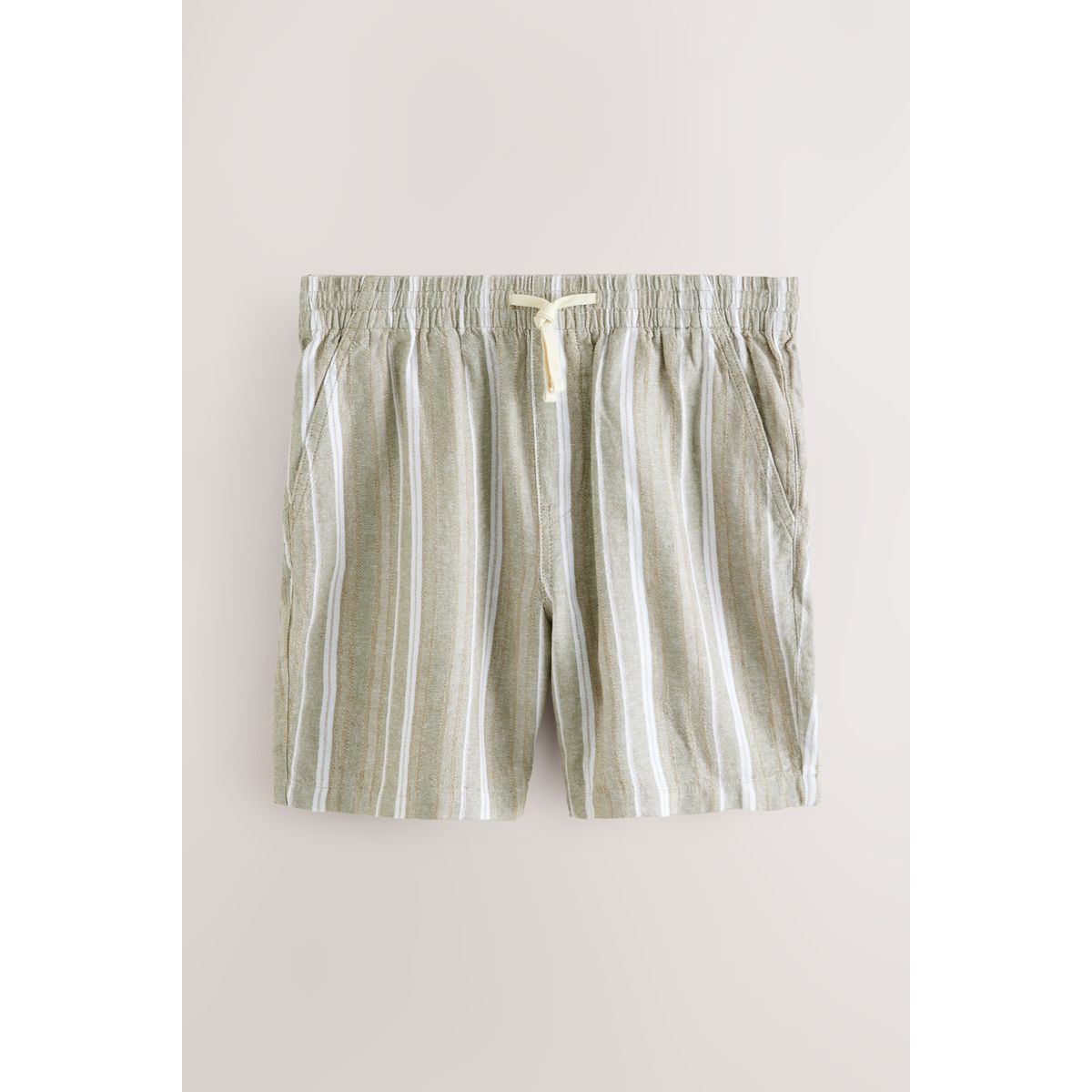 Short rayé en lin mélangé à taille élastique naturel, NEXT