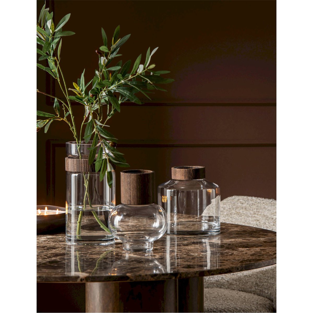 Vase en verre soufflé marron foncé et transparent, RECOLLECTION