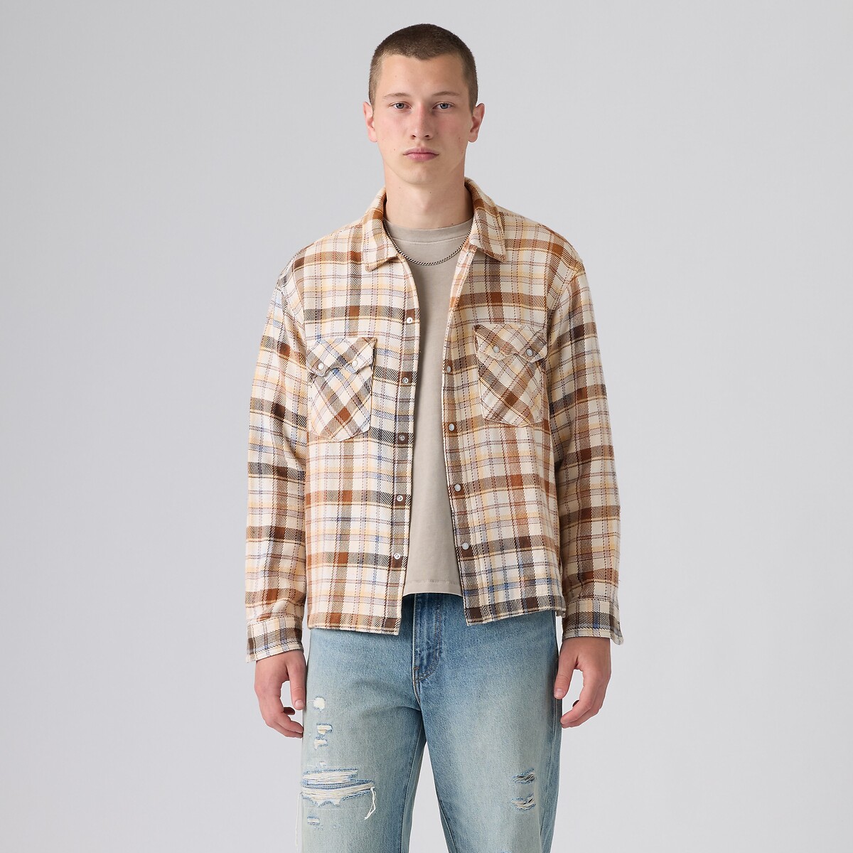 Chemise manches longues, BOXY WESTERN carreaux gris, LEVI'S