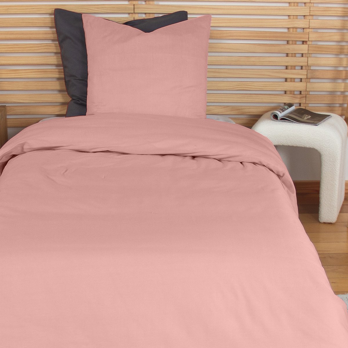 Parure de lit - housse de couette avec taies en percale de coton rose thé, EDEN