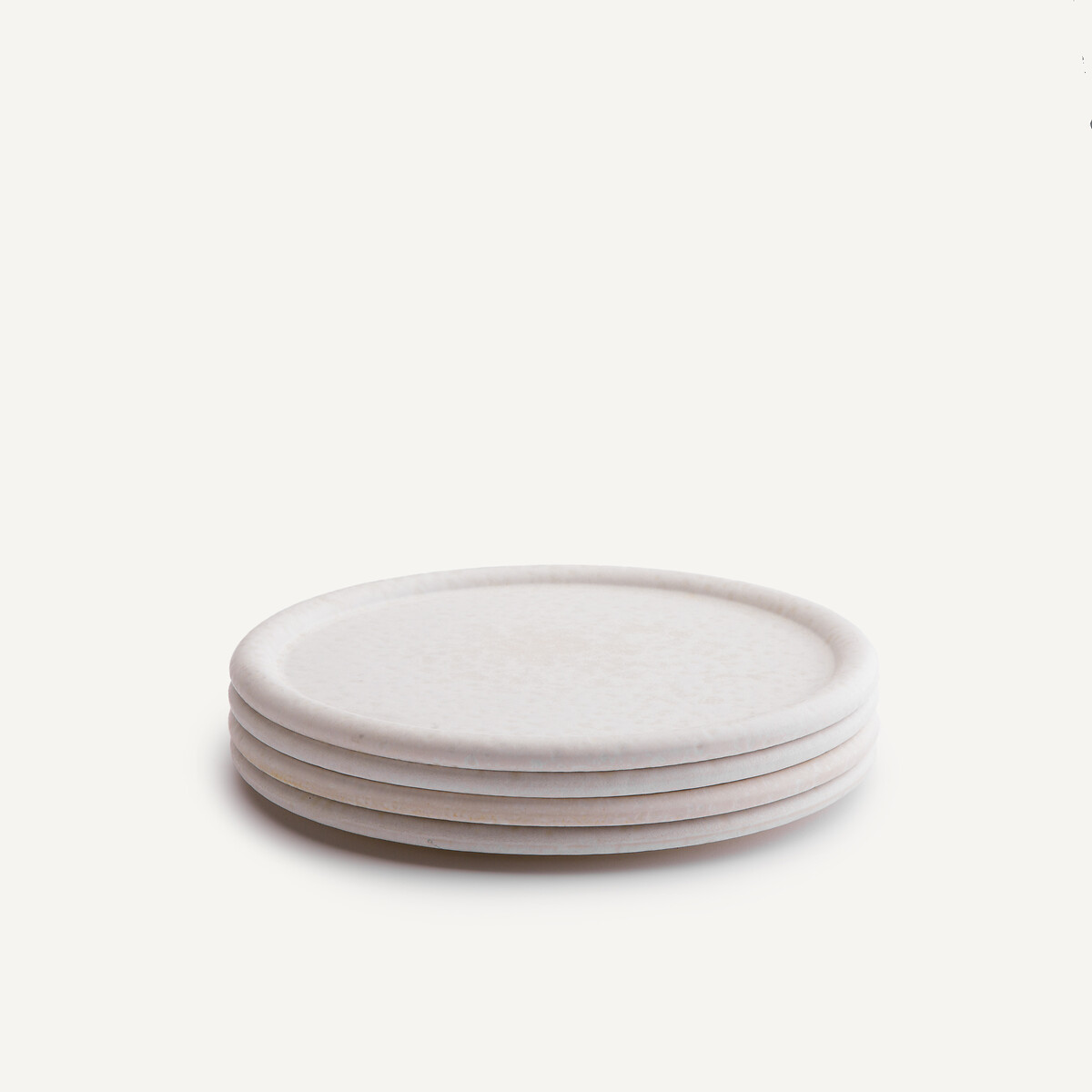 Lot 4 assiettes plates, grès émaillé mat, Battica ecru, AM.PM