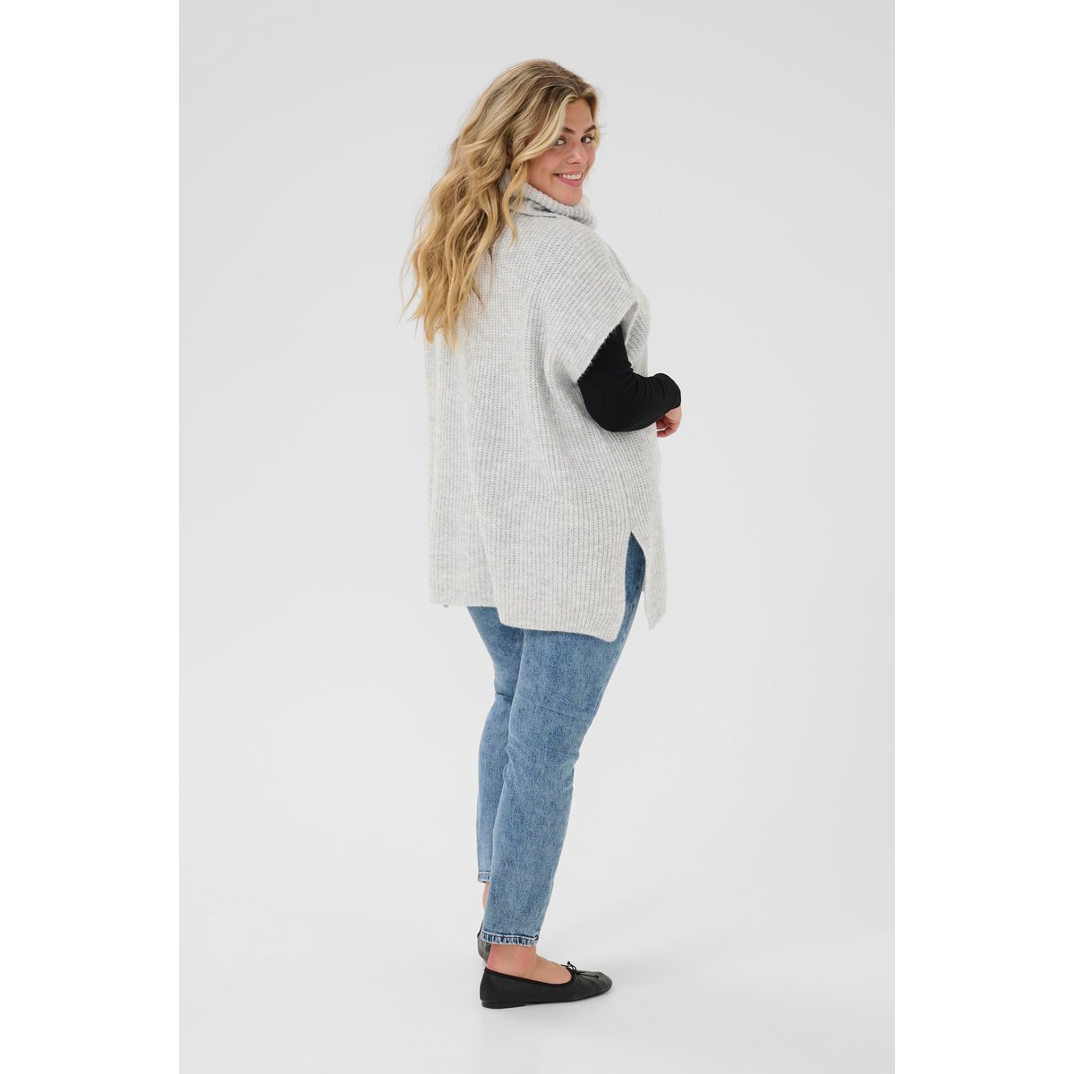 Poncho gris grey melange, KAFFE CURVE