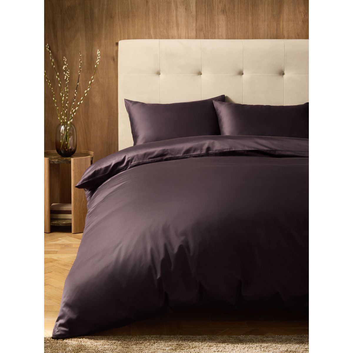 Parure housse de couette satin égyptien marron chocolat, NEXT