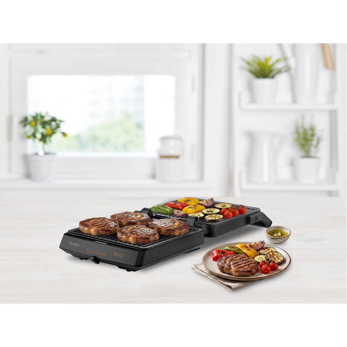 Grelhador Elétrico de Placas SlideControl HeatPro 2000W 4586FL, FLAMA preto , FLAMA