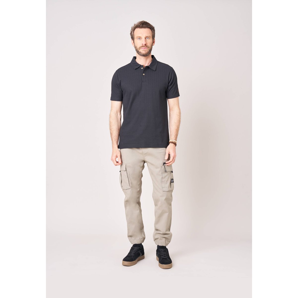 Polo confort homme en coton texturé RIVETON black, DEELUXE