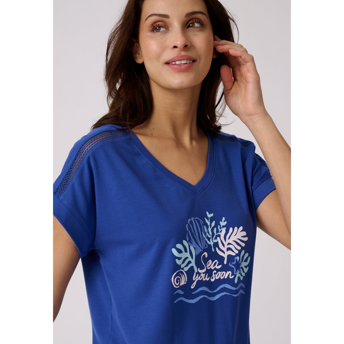 Pyjama 7/8ème Climatyl en maille jersey bleu feuillage, DAMART