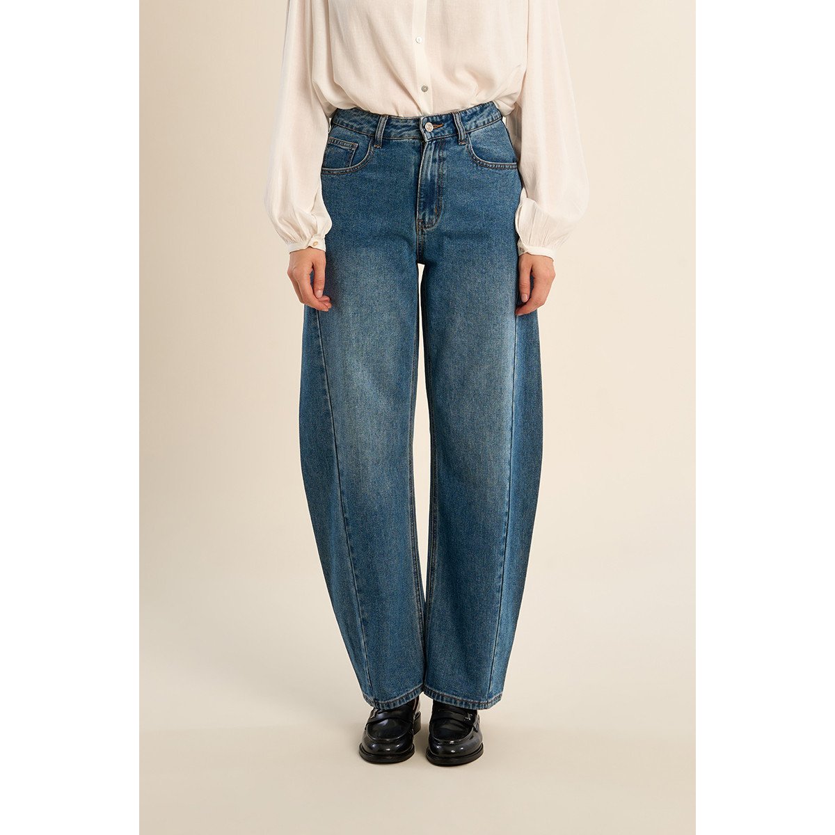 Jean barrel, taille haute brut denim, MOLLY BRACKEN