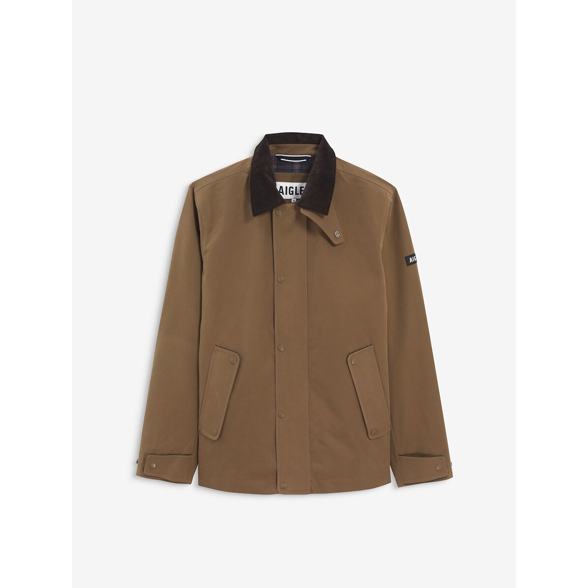 Chaqueta repelente al agua con cuello de pana marrón, AIGLE