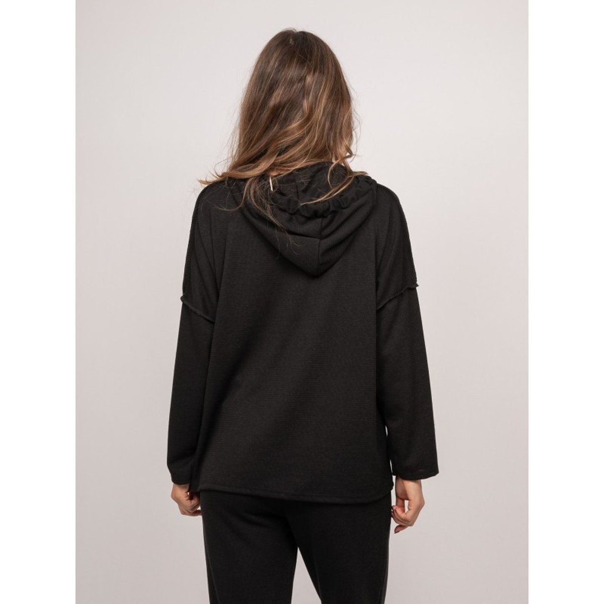 Sweat Capuche Oversize Cordon Léopard Yoko noir, DONA LISA