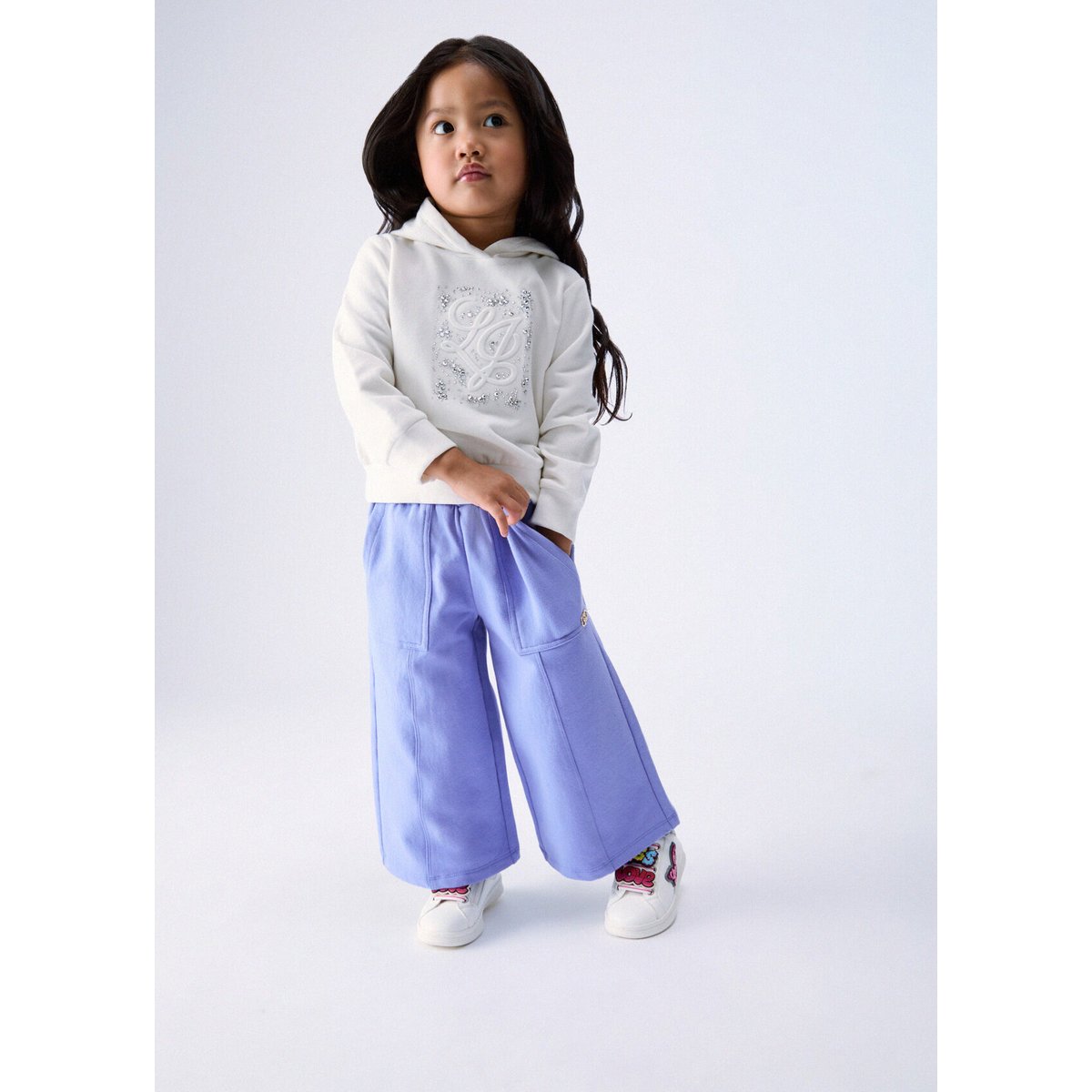 Pantalon en molleton à jambes larges glycine, LIU JO